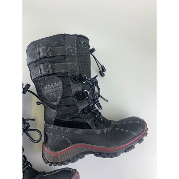 BOGO Pajar Mid Lace Up Snow Boot Black Suede Waterproof Zip Buckles Womens 6-6.5 - Picture 8 of 16